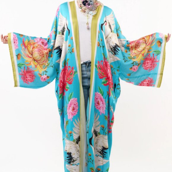ARATTA SILENT JOURNEY LEGEND OF THE CRANE MAXI KIMONO NWT - Picture 1 of 13